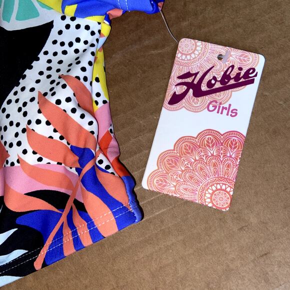 Hobie Girls Swimsuit Top Size 8 Colorful Cropped Criss Cross Back NWT * - Picture 2 of 7